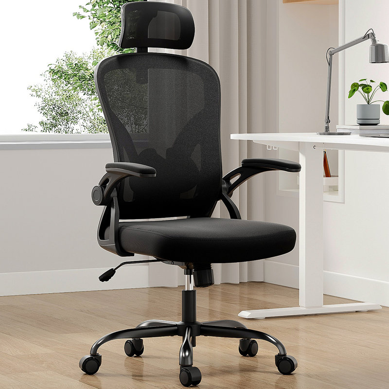 Ergonomic Office Chair, Home Office Desk Chair With Headrest, High Back Computer Chair With Armrests And Adjustable Lumbar Support For Home Office Study Room, Black & Dark Black