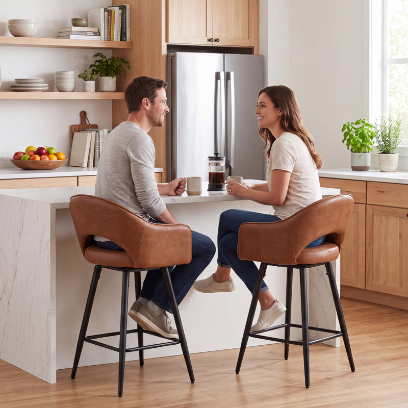 Swivel Bar Stools 27'' Counter Stools Faux Leather Counter Height Bra Stools Chairs for Kitchen Island, Brown