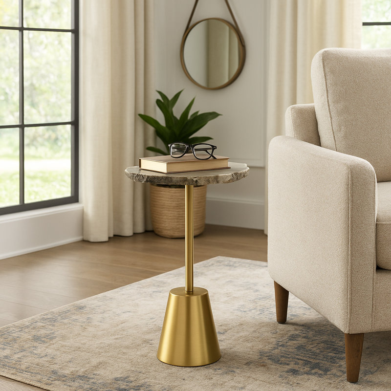 Apolaya 23" Reykur Short Raw Agate Table, White/Gold, 24" 