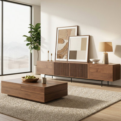 Ahijah Medieval TV Cabinet and Coffee Table 2-Piece Living Room Set, 94.48" Walnut Color