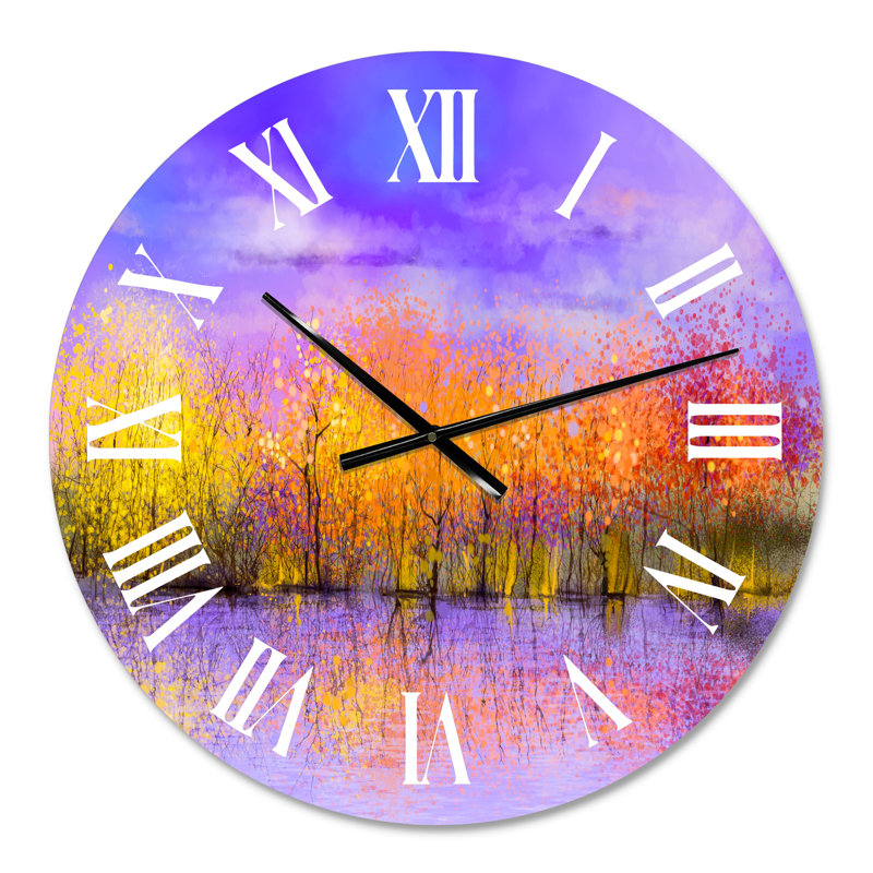 Paysage d'automne de couleur forêt I - horloge murale traditionnelle, Moyen