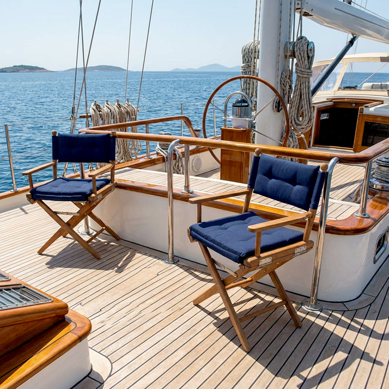 Newport Premium Teak Director's Chair with Draylon Cushions, Navy