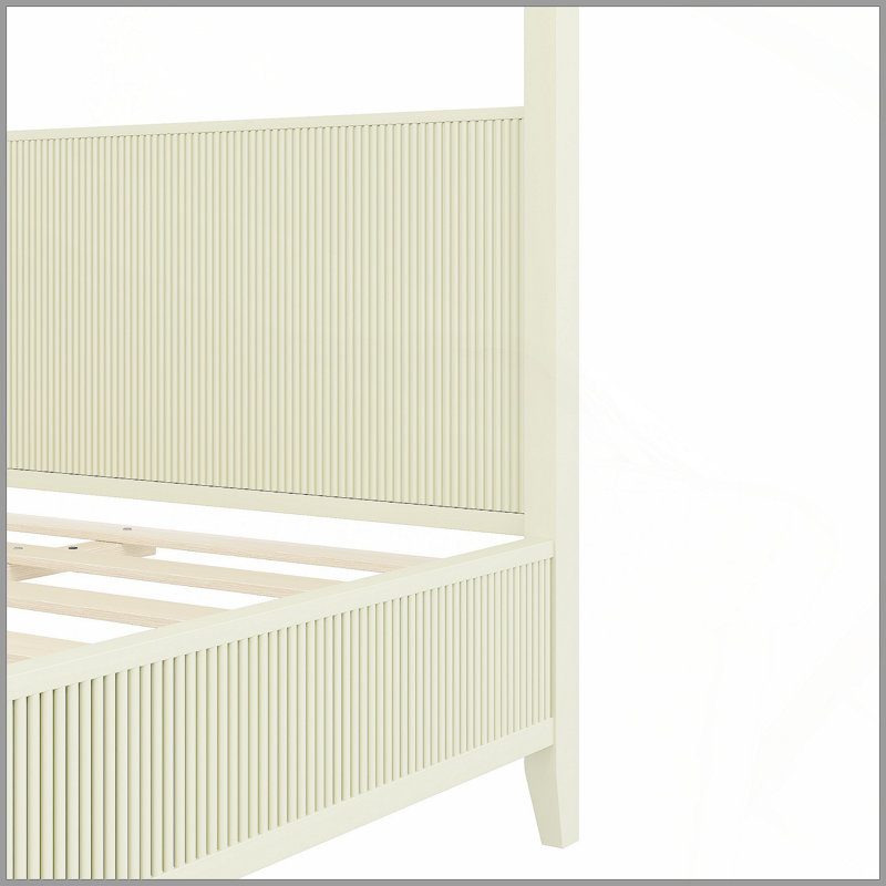 Grand lit plateforme à baldaquin en bois avec lattes de soutien, beige, Beige, Grand lit