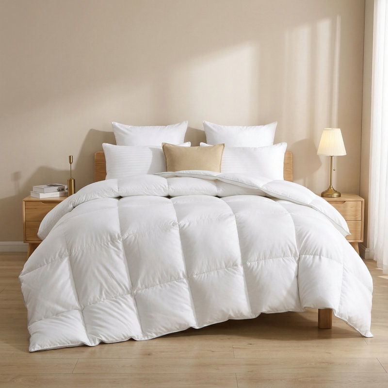 All Season Soft Cotton Blend Cover Fluffy and Warm Feather Down Comforter Duvet Insert, California King
