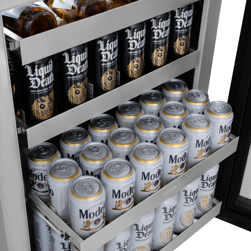 24" Stainless Steel Undercounter Beverage Fridge with Champagne Bronze Handle