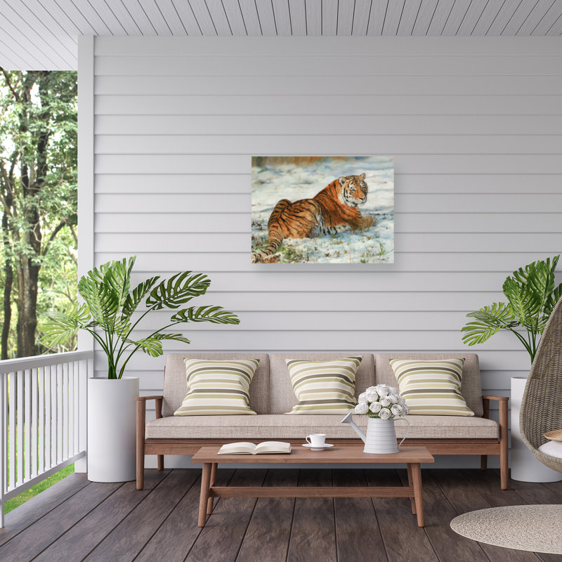 Toile d'extérieur David griffonnant dans la neige, H 14 po x l 19 po