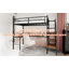 Lit mezzanine robuste avec bureau en forme de L, grand rangement et garde-corps, idéal pour un usage peu encombrant et multifonctionnel