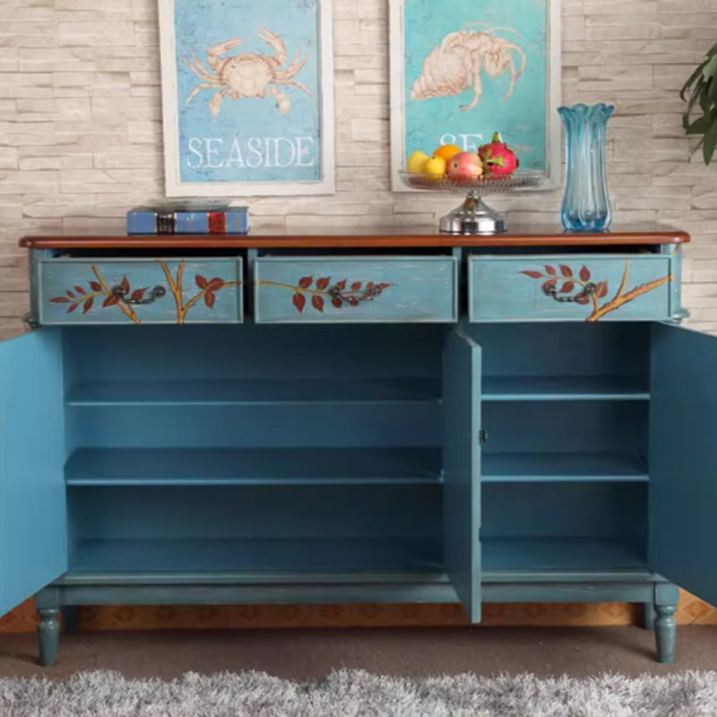 Banc de rangement bleu en bois manufacturé, H 39,37 po x l 59,06 po x P 13,39 po