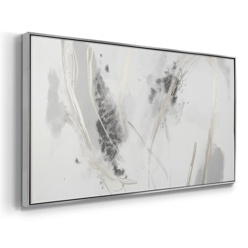 Série abstraite-Dxxxv- Toile tendue avec châssis tendue, prête à être accrochée, Argent argent, H 21 po x l 41 po