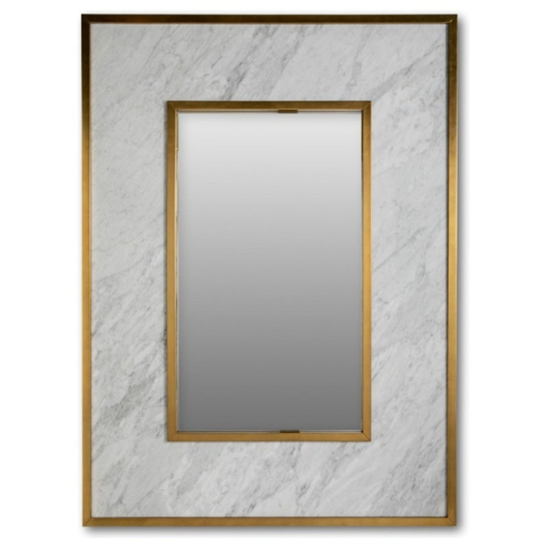 Richard Rectangle Wall Mirror, Honed Carrara Marble/Aged Brass