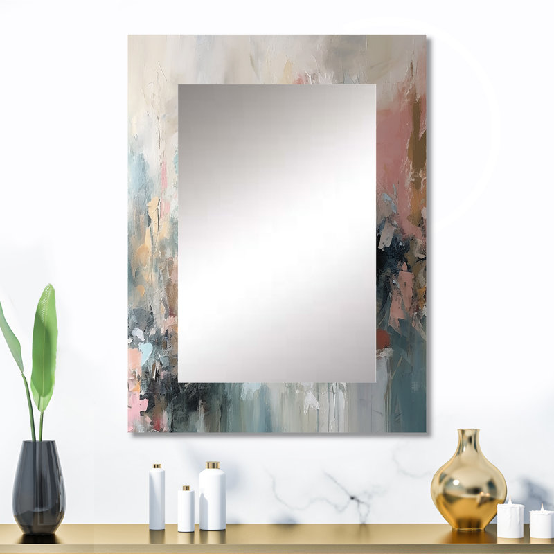 Brushstroke Abstract Painting I - Abstract Collages Large Mirror, Cream Decorative Wall Mirror, Printed Metal Art, 32" x 24"