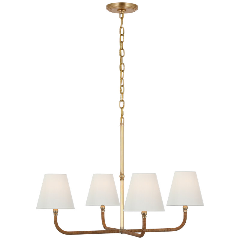 Basden 4 - Light Chandelier, Antique-Burnished Brass/Natural Rattan