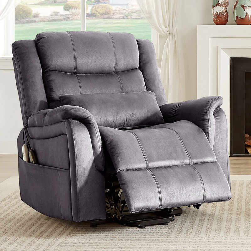 37 In. W Microfiber Power Lift Recliner Chair With 8-Point Massage, Heating, Storage Pockets, And Removable Pillow, Gray