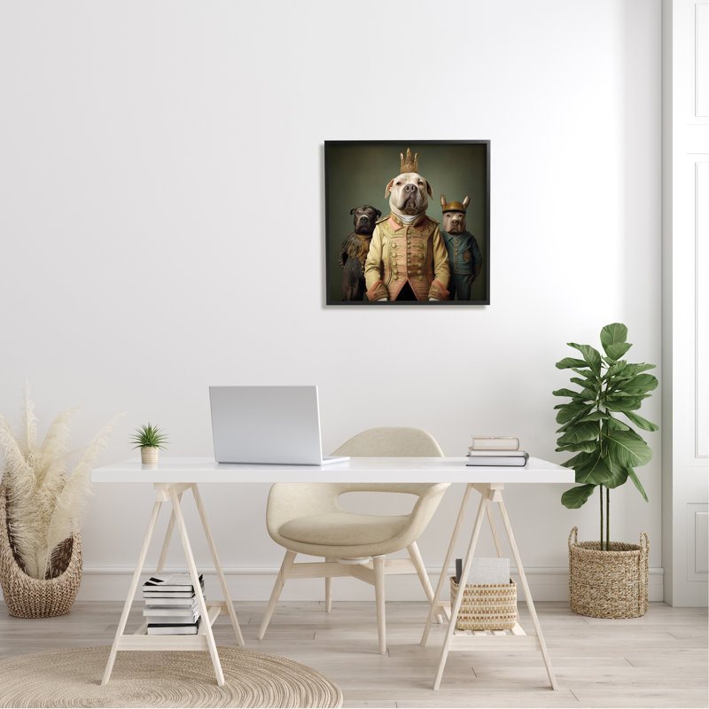Ba-918 - Chiens encadrés portant des vêtements royaux, Giclée encadrée noir minuit, H 24 po x l 24 po x P 1,5 po