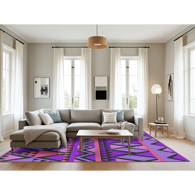 Bleu géométrique/rose Tapis décoratif, Rectangle 8 pi x 10 pi