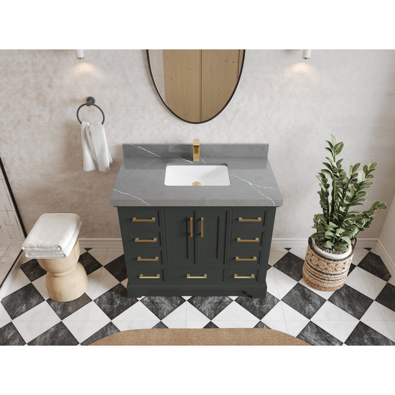 Meuble-lavabo simple 42 po avec plateau en quartz Charlotte