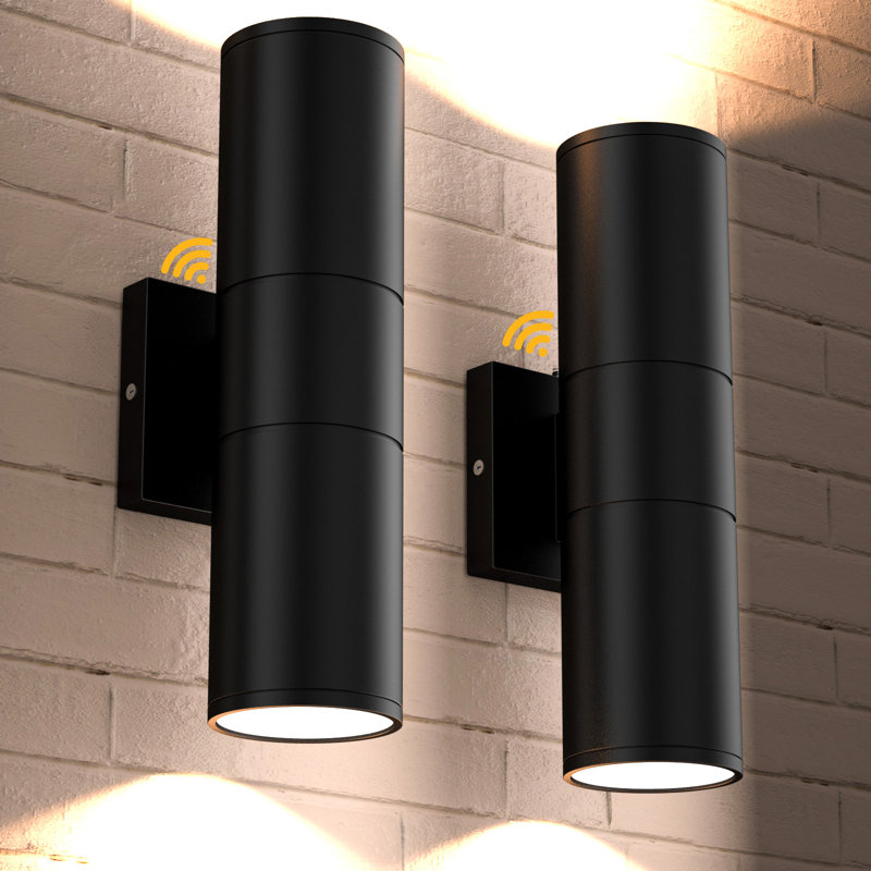 Outdoor LED Cylinder Wall Light : Dusk to Dawn - Aluminum Waterproof Exterior Lighting - Modern Up Down Black Fixture - Patio Yard Use - 2 Pack