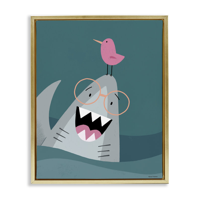 The Friendliest Shark Floating Frame, design by Rachel Nieman, 21" H x 17" W, Metallic Gold Floater Frame