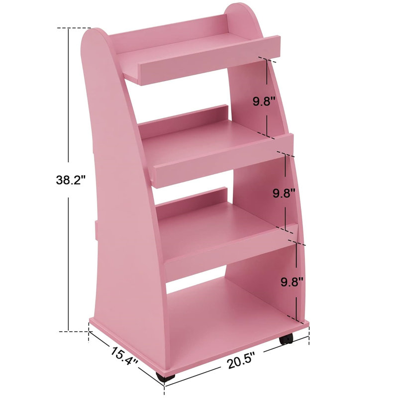 Atziri 38.2”H X 20.5”W 4-Tier Book Cart with Lockable Wheels, Pink