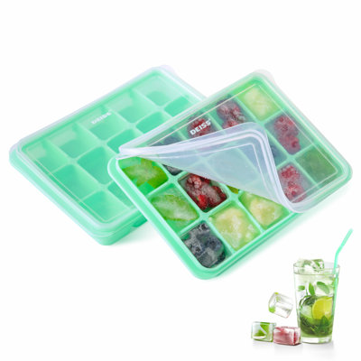 Deiss Pro 2-piece Ice Cube Tray With Removable Lid, Flexible Easy-release Silicone Ice Cube Trays For Freezer