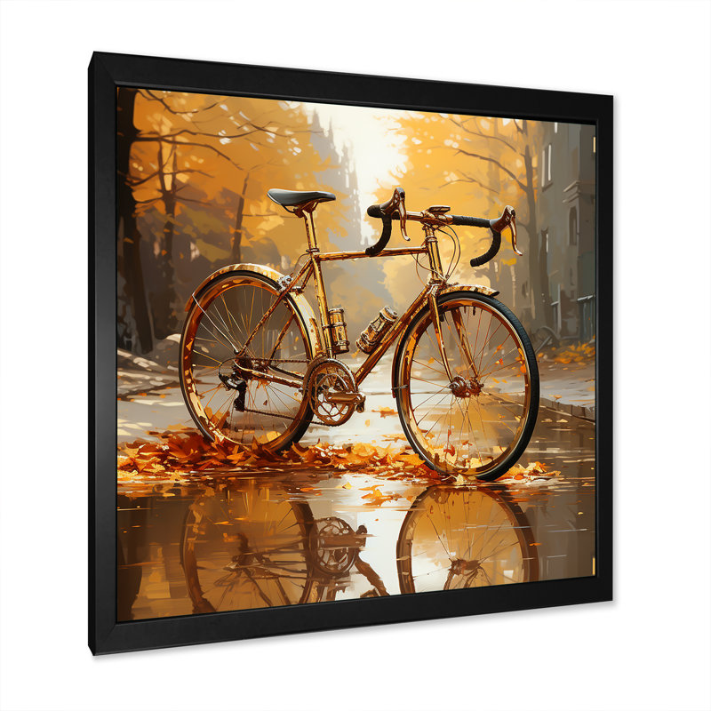 Golden Wheels, bicyclette I, sur toile, H 16 po x l 16 po x P 1 po, Cadre photo noir