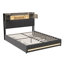 EU Double & King Upholstered Bed with Dual LED & Storage Headboard, 4 Pull-Out Drawers, Grey Linen, 140/160x200cm-1255135840