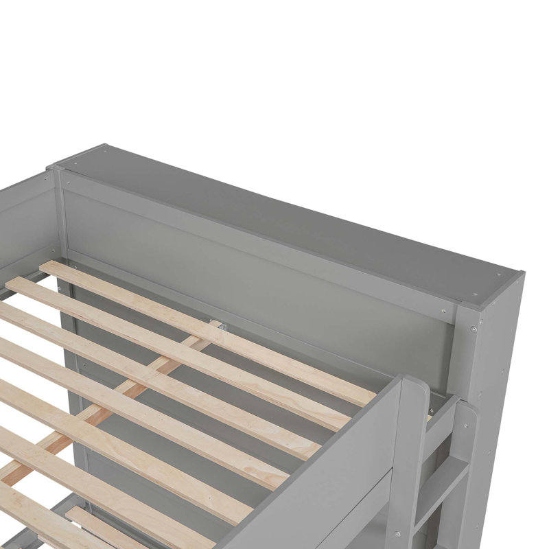 Lit superposé double avec 2 tiroirs et armoire multicouche, gris, Gris, Double