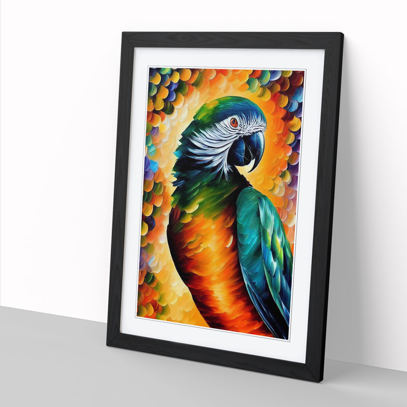 Parrot Vol.1 - Single Picture Frame Painting, Black, 64cm H x 46cm W x 2cm D
