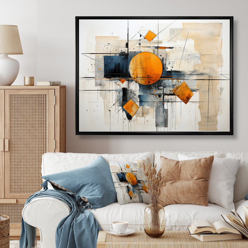 Abstrait géométrique Garbiel I, Cadre flottant noir, H 30 po x l 40 po x P 1,5 po