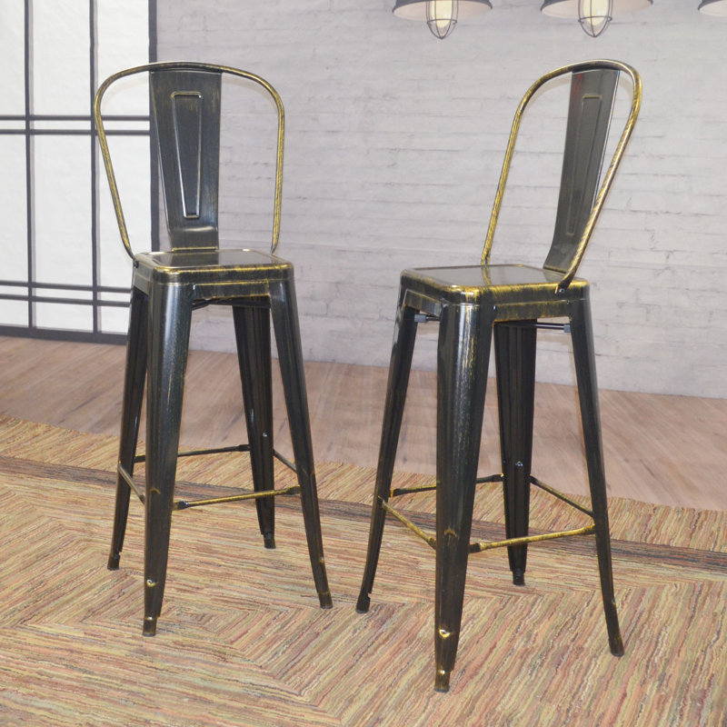 Modern Antique Copper 30" Barstool with Durable Powder Coated Steel Construction, Antique Copper, Bar Stool (30" Seat Height)