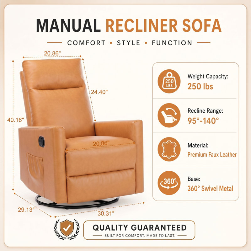 Manual Recliner Chair with 3-Position Recline & Side Storage Pockets, Upholstered Home Lounge Seat for Living Room Bedroom