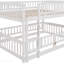 Lit superposé avec glissade, lit superposé double au-dessus de double avec clôture et échelle pour enfants en bas âge, adolescents, blanc-1980613491