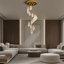 Led Platinum Leaf High Ceiling Chandelier-275414358