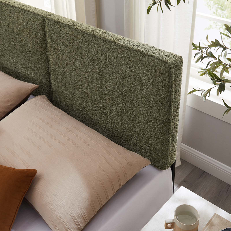 Sage Green Boucle Upholstered Full Headboard with Solid Wood Legs