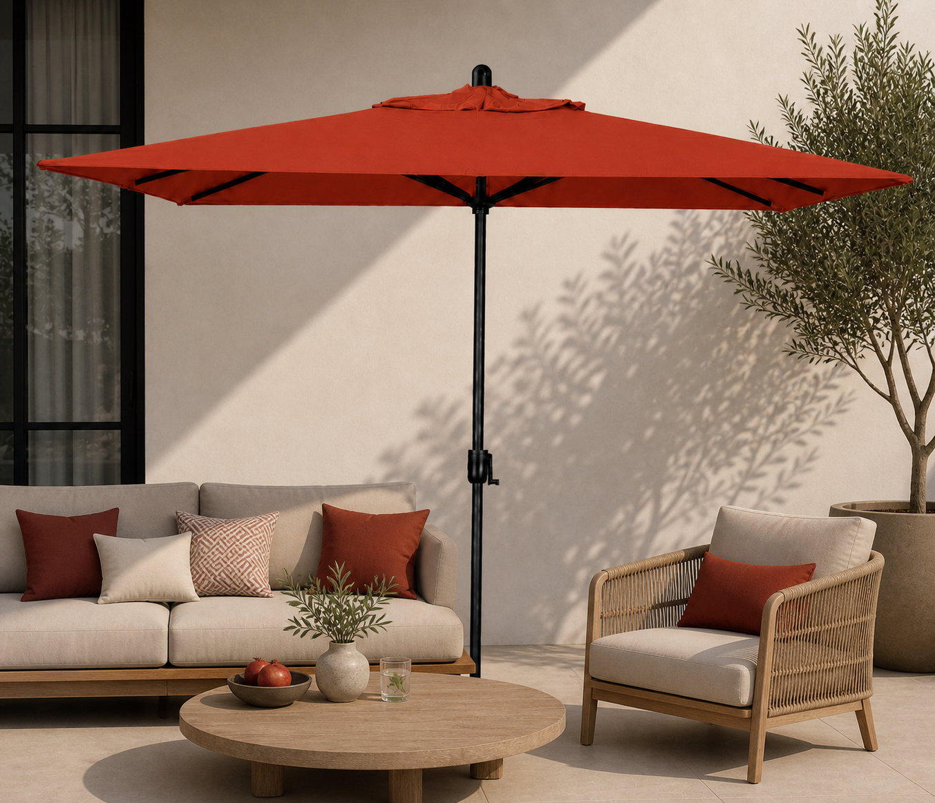 Olivier 9.7' Umbrella, Black Sapphire, Canvas Terracotta Sunbrella® Canvas