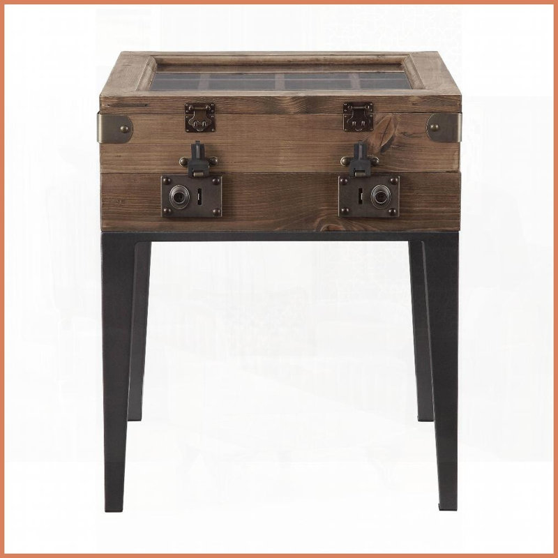 Chêne rustique & amp; Table basse gris mat avec rangement de style coffre, pieds fuselés en bois pour le salon