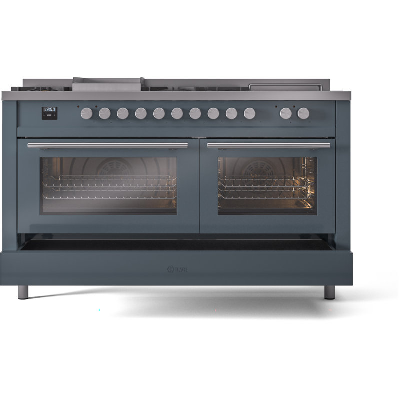 ILVE ProfessionalPlus II 60 Dual Fuel Range, knobs, Liquid Propane, Blue Gray