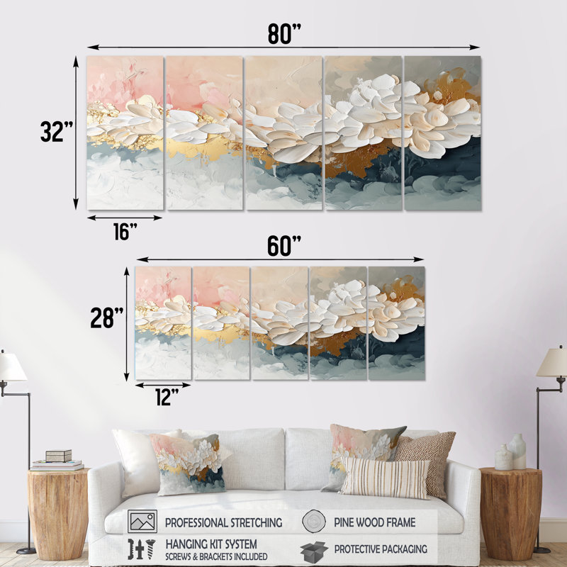 «White Brushstroke Abstract Paint II - Abstract Collages», art mural sur toile, H 28 po x l 60 po