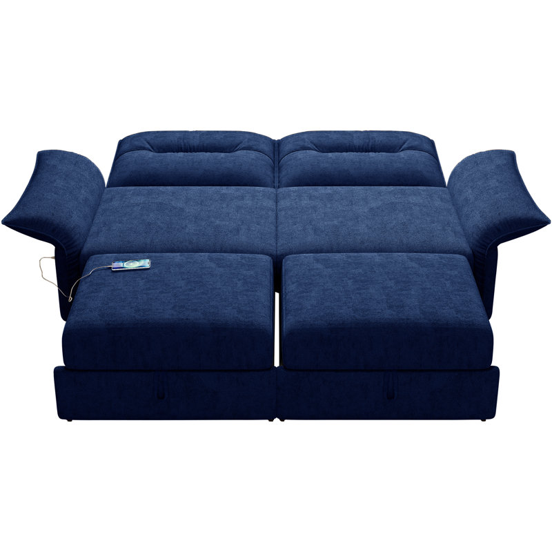 Canapé-lit convertible de 216 cm avec ports de chargement USB, canapé-lit gigogne rembourré en peluche douce avec cadre en bois massif pour salon