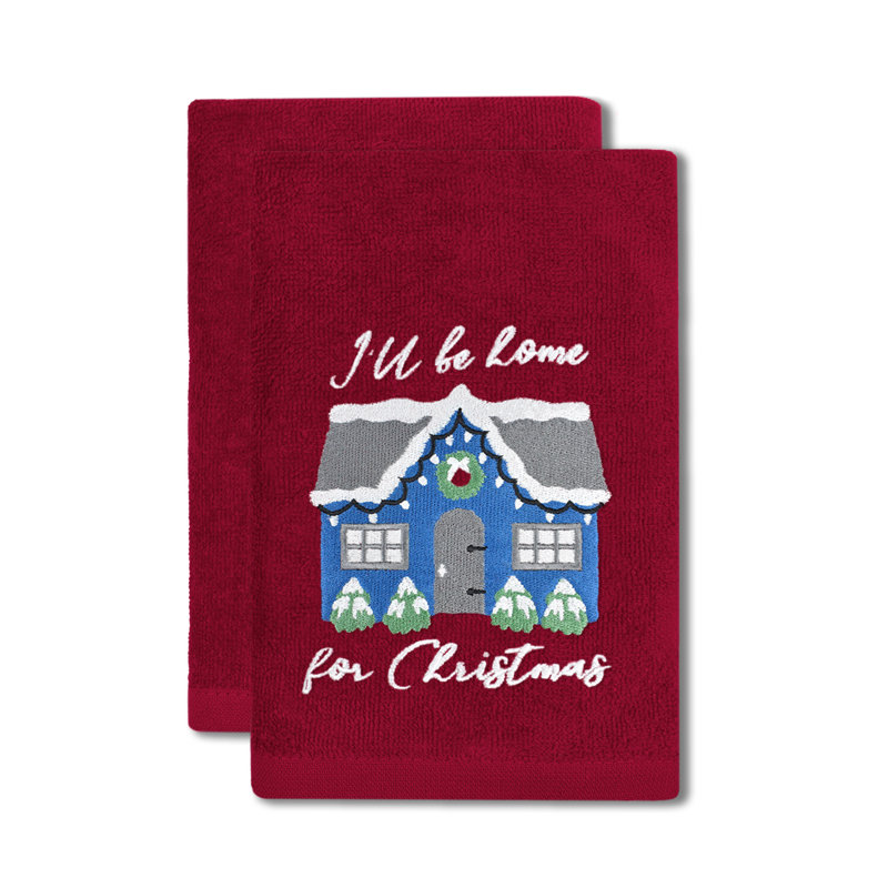 2 Pack Christmas Ill Be Home Hand Towels 100 Percent Cotton, Red