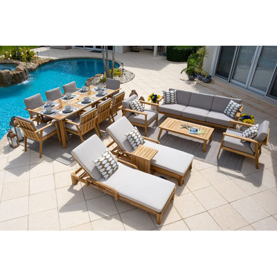 Subramanya 15 - Person Solid Eucalyptus Wood Complete Patio Set with Cushions