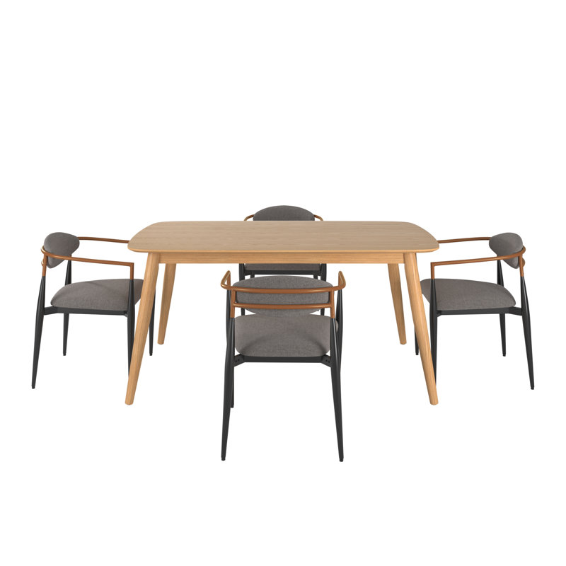 Ensemble de salle à manger Clancy Mid-Century, H 29,33 po x L 63 po x l 35,44 po, Naturel, Gris