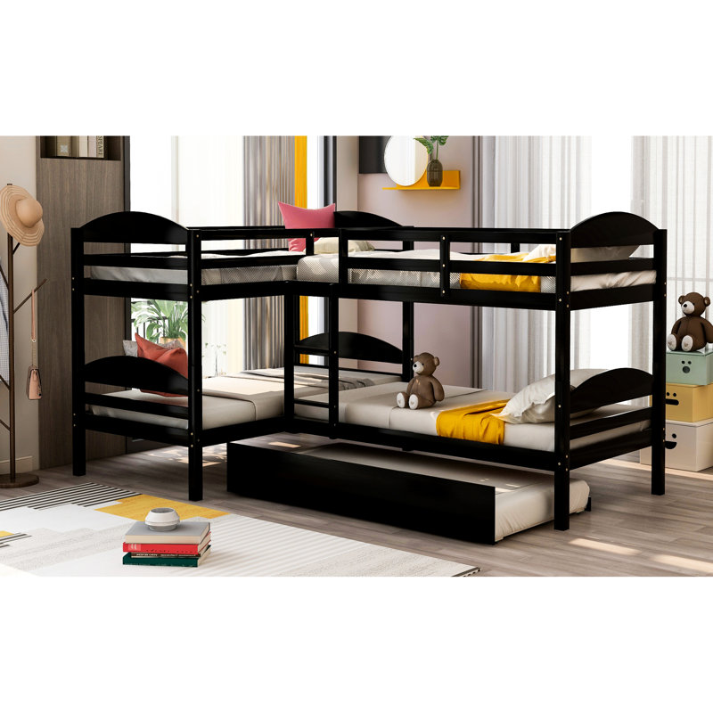 Lit simple superposé en forme de L avec lit gigogne - Offre une expérience de sommeil confortable idéale pour les escapades à Lake House