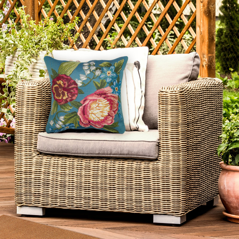 Aqua Floral Square Indoor/Outdoor Throw Pillow
