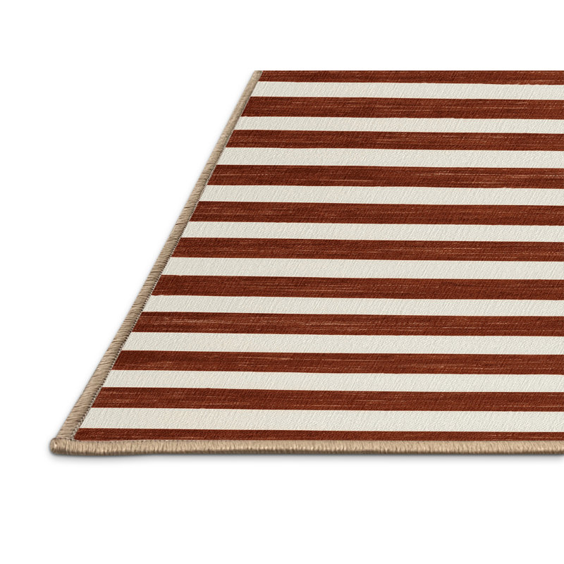 Tapis brun à rayures horizontales lavable à la machine, Rectangle 5 pi x 7 pi