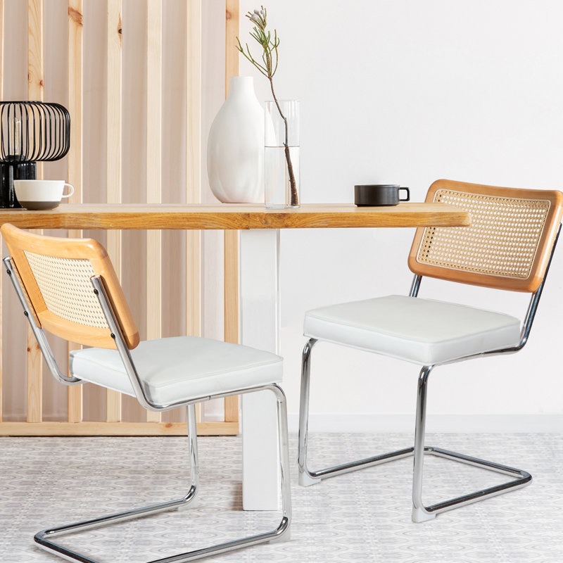 Amyris Velvet Upholstered Side Chair, White, Chrome