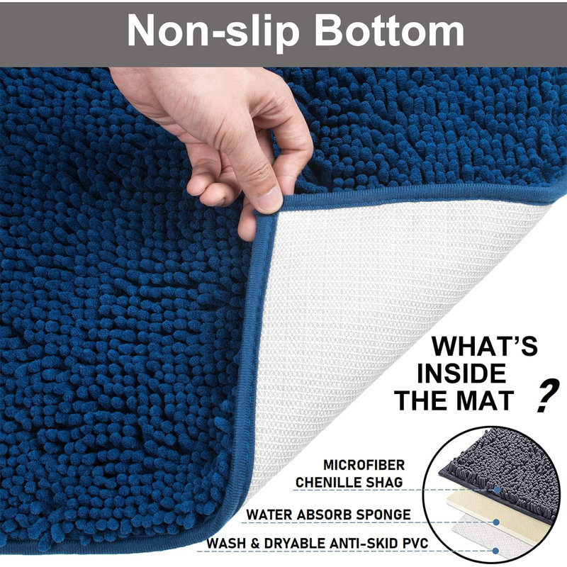Ensemble de tapis de bain en chenille bleu 3 pièces antidérapant 
