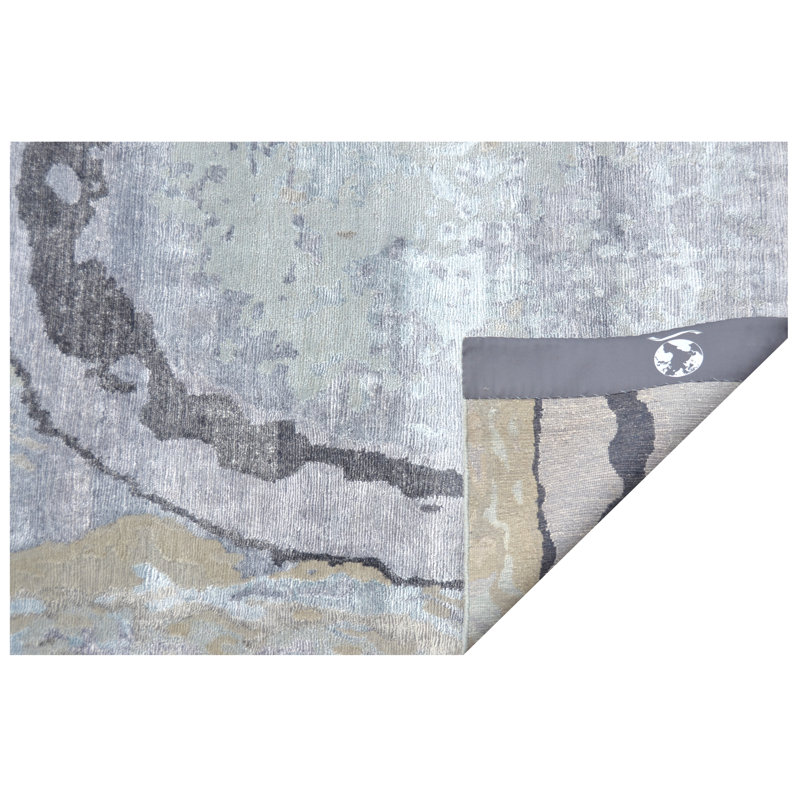 Hand-Knotted High-Quality Blue and Silver Area Rug, Rectangle 8'2" x 10'1"