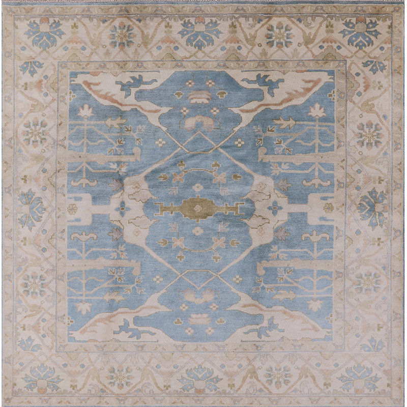 Tapis oriental beige / brun / bleu, Carré 6 pi