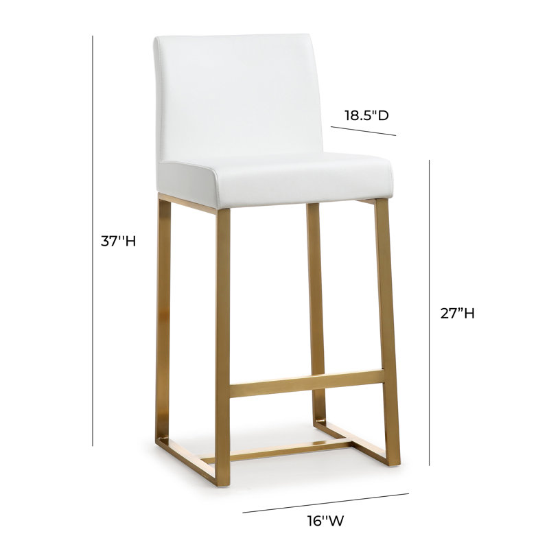Upholstered Counter Stool with Metal Frame, 68.6cm, White/Gold